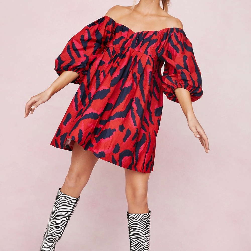 Nasty Gal Zebra Printed Puff Sleeve Dress